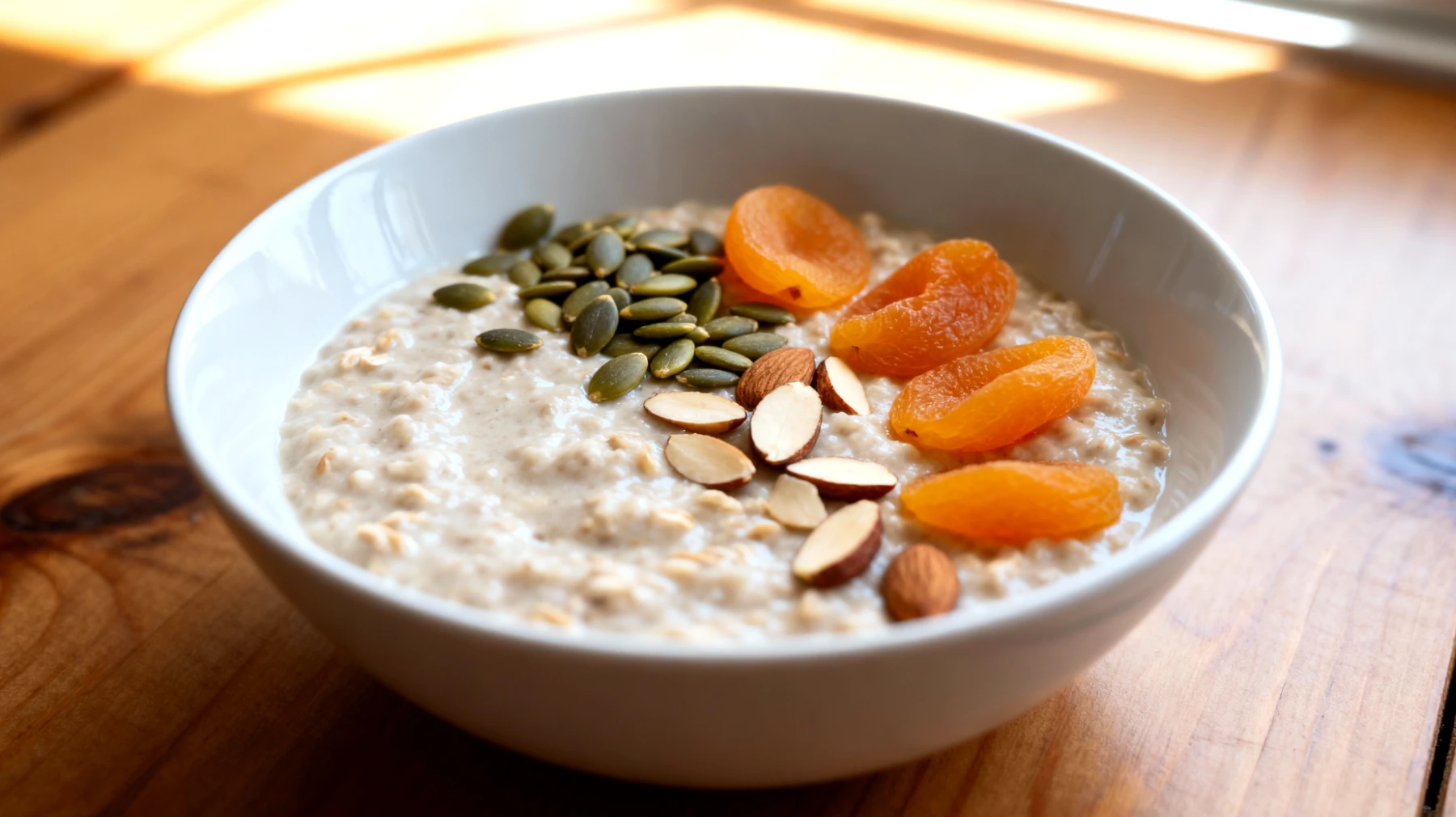 Porridge di avena con semi di zucca, mandorle e albicocche secche"